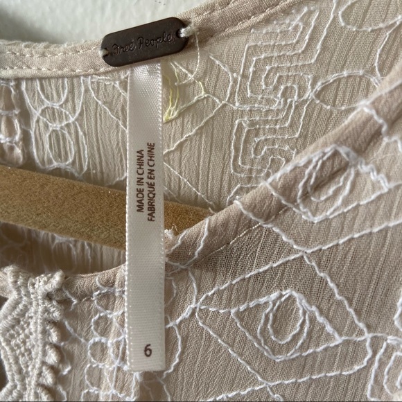 Free People Open Back Sleeveless Crochet Detail Neutral Beige Mini Dress | 6 - Picture 8 of 13